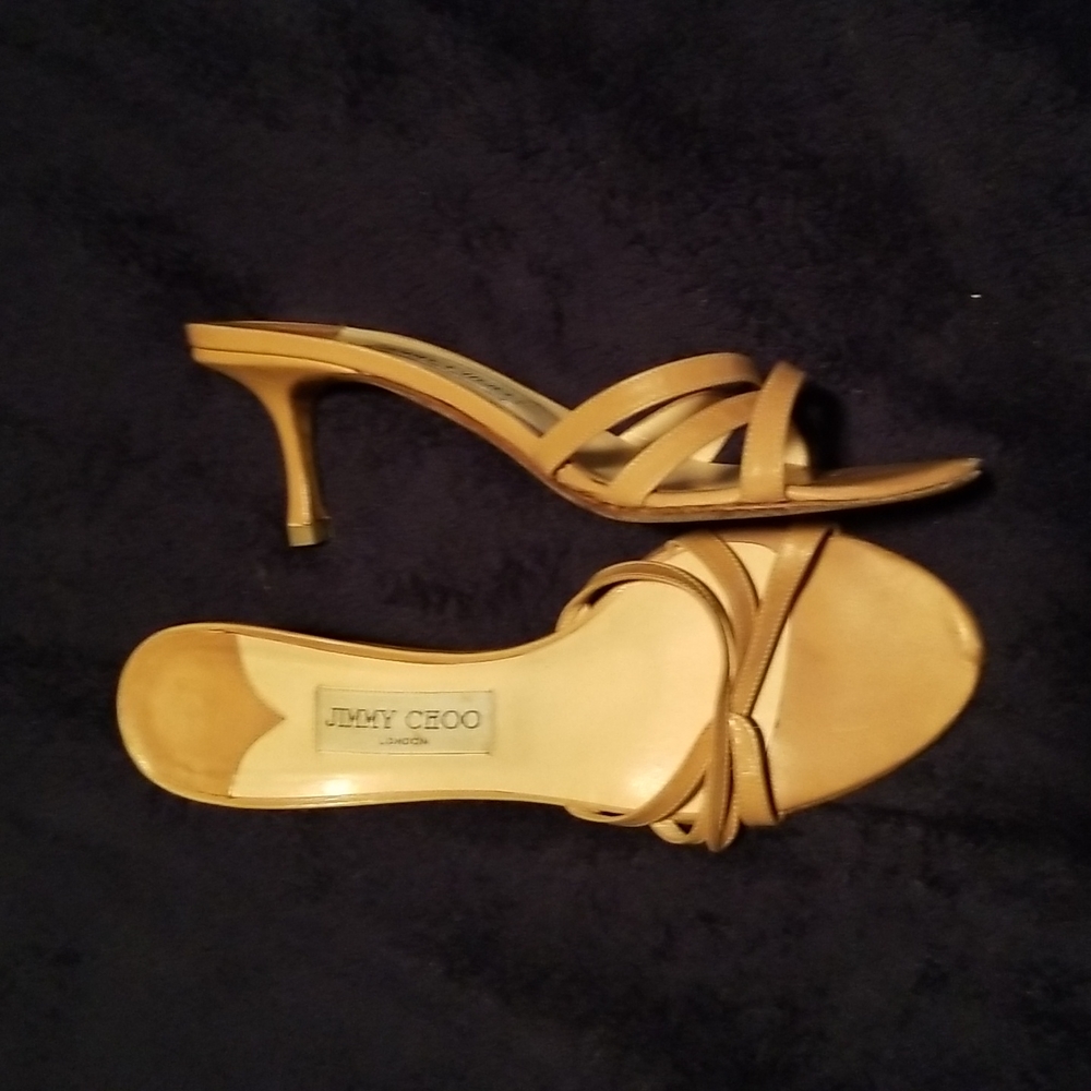 Jimmy Choo Kitten Heel Sandals Size 8.5 Beige